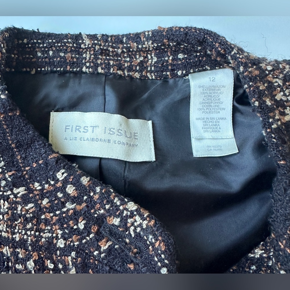 Vintage Liz Claiborne First Issue Black Brown Tweed Look Lined Jacket Size 12 - Picture 2 of 5